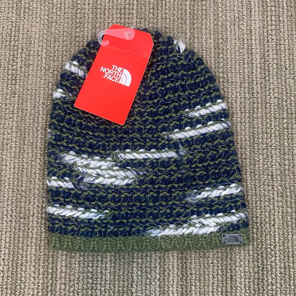 NEW North Face Kaylinda Beanie Dark Green/Urban Navy - 29% Merino Wool